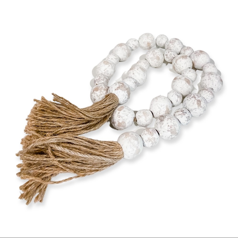 Wooden Beaded Garland - White